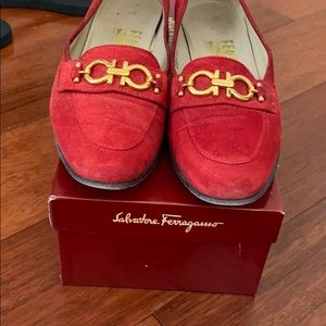 Red suede Ferragamo loafers